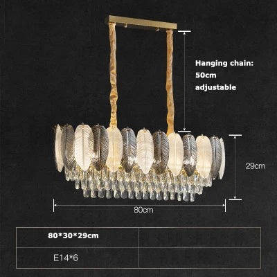lustre suspendu led art déco en cristal et plumes blanches et grises - vue 13 sur 17