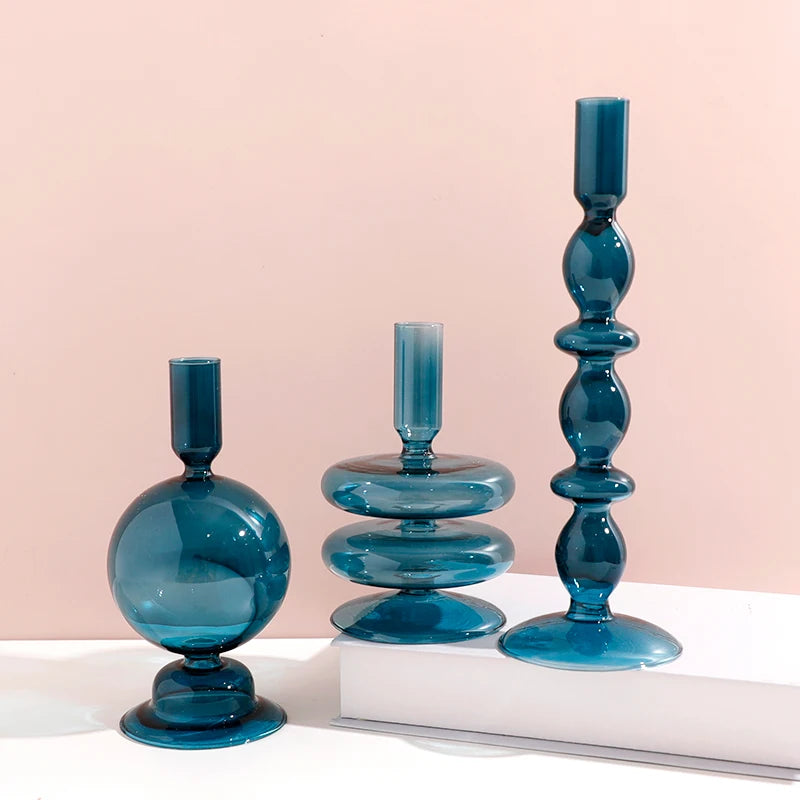 bougeoir en verre décoratif à rayures coniques pour événements festifs - vue 6 sur 30
