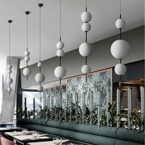 Modern minimalist restaurant chandelier, living room decoration Nordic white glass kitchen island, bedroom lighting chandelier