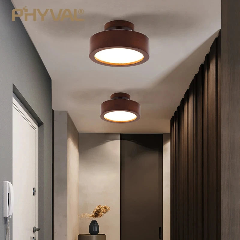 Plafonnier led design nordique en bois naturel montée en surface - vue 2 sur 10