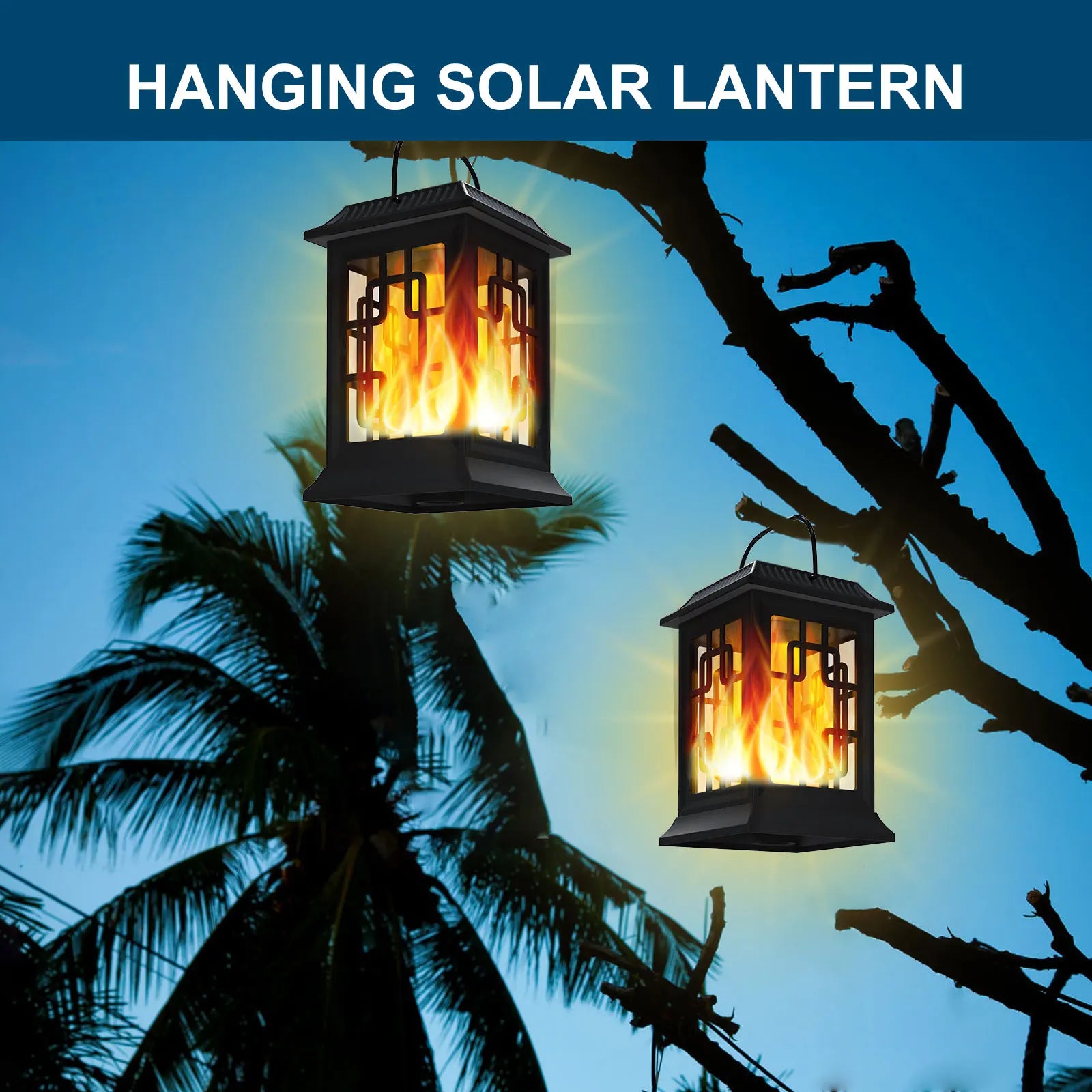 lot de 2 lanternes solaires décoratives à flamme vacillante - vue 7 sur 7