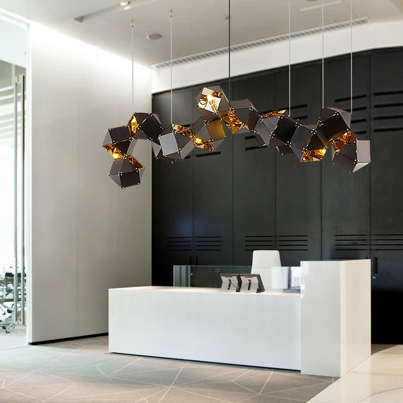 Modern luxury creative LED dining room chandelier New cube art living room decorated kitchen, meeting room hanging chandelier - vue 5 sur 14