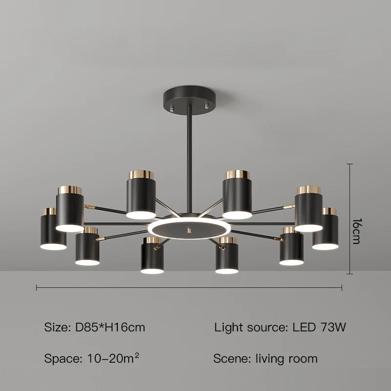 lustre moderne en design simple noir et or - vue 9 sur 9