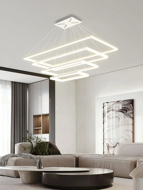 lustre led en aluminium fantaisie avec éclairage rectangulaire suspendu