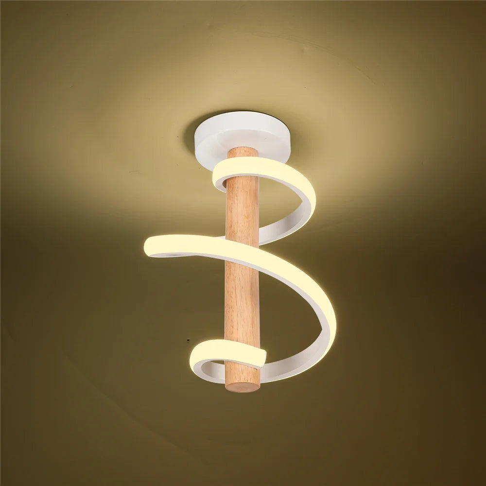 plafonnier led ondulé en bois design moderne long tube décoratif