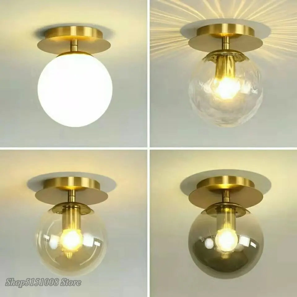 Lampes de plafond en verre boule ronde moderne pas cher pour Restaurant allée couloir balcon décoration luxe Led plafonniers - vue 3 sur 13