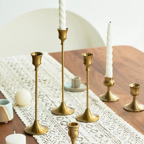kit de bougeoirs décoratifs en laiton doré pour mariage et dîner - vue 2 sur 18