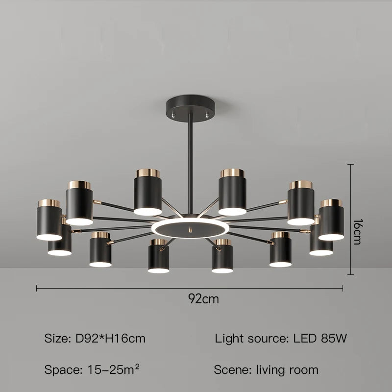 lustre moderne en design simple noir et or