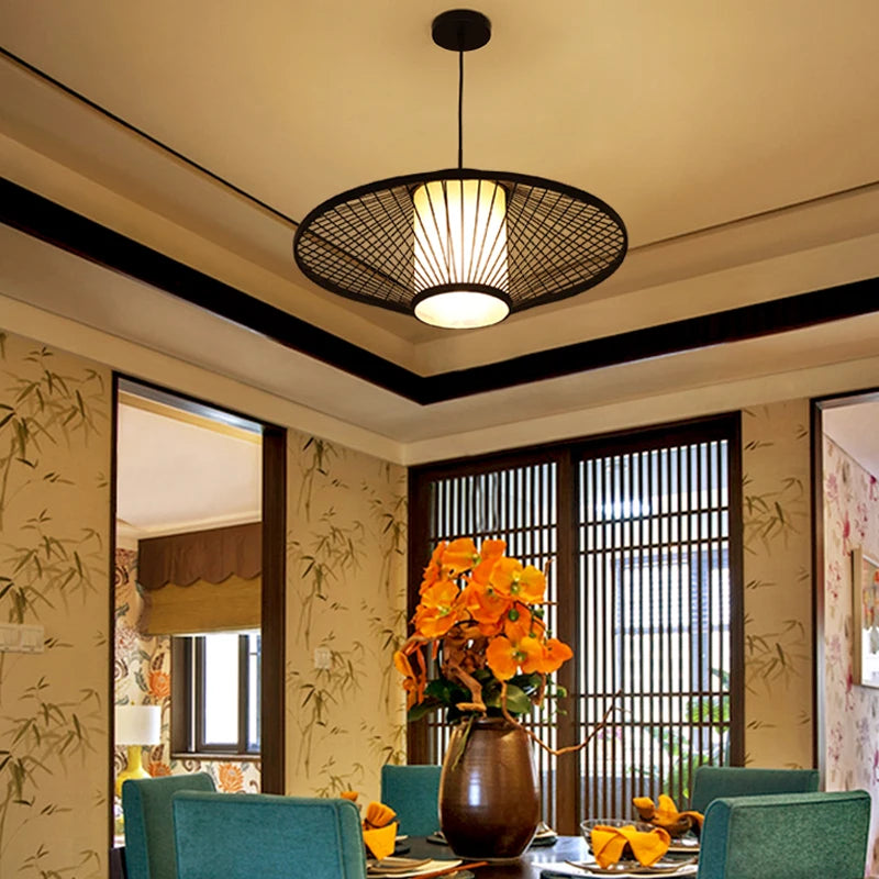 lustre en bambou tissage thé zen loft japonais éclairage intérieur - vue 5 sur 5