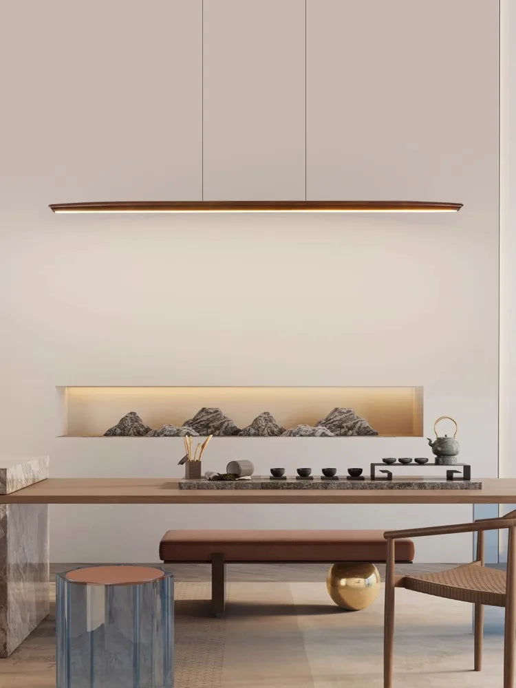 suspension led longue en bois massif moderne