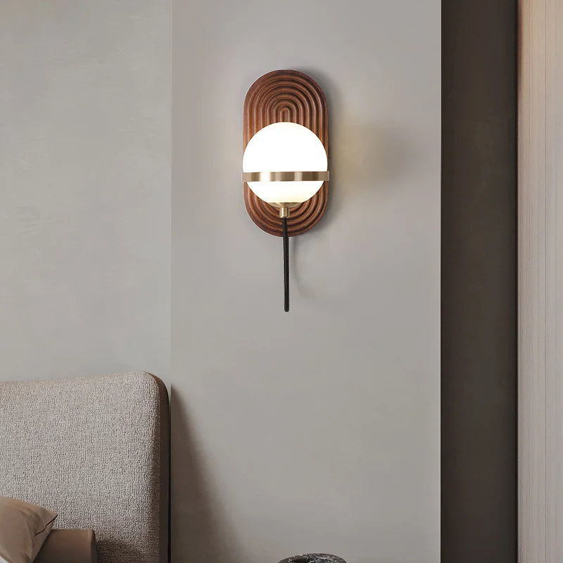 applique murale chinoise noyer noir boule lumineuse luxe bois massif nouvelle collection - vue 6 sur 6