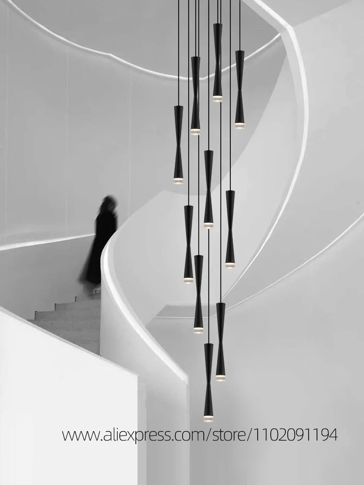 suspension led duplex luxe escalier lustre moderne hôtel éclairage - vue 2 sur 15