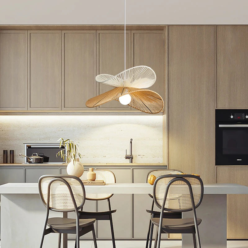 suspension japonaise tressée à la main luminaire décoratif en bois - vue 7 sur 10