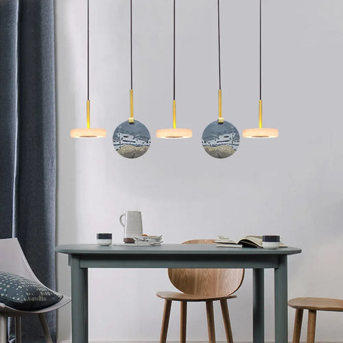 lustre en bois naturel ou marbre doré avec éclairage led - vue 5 sur 11