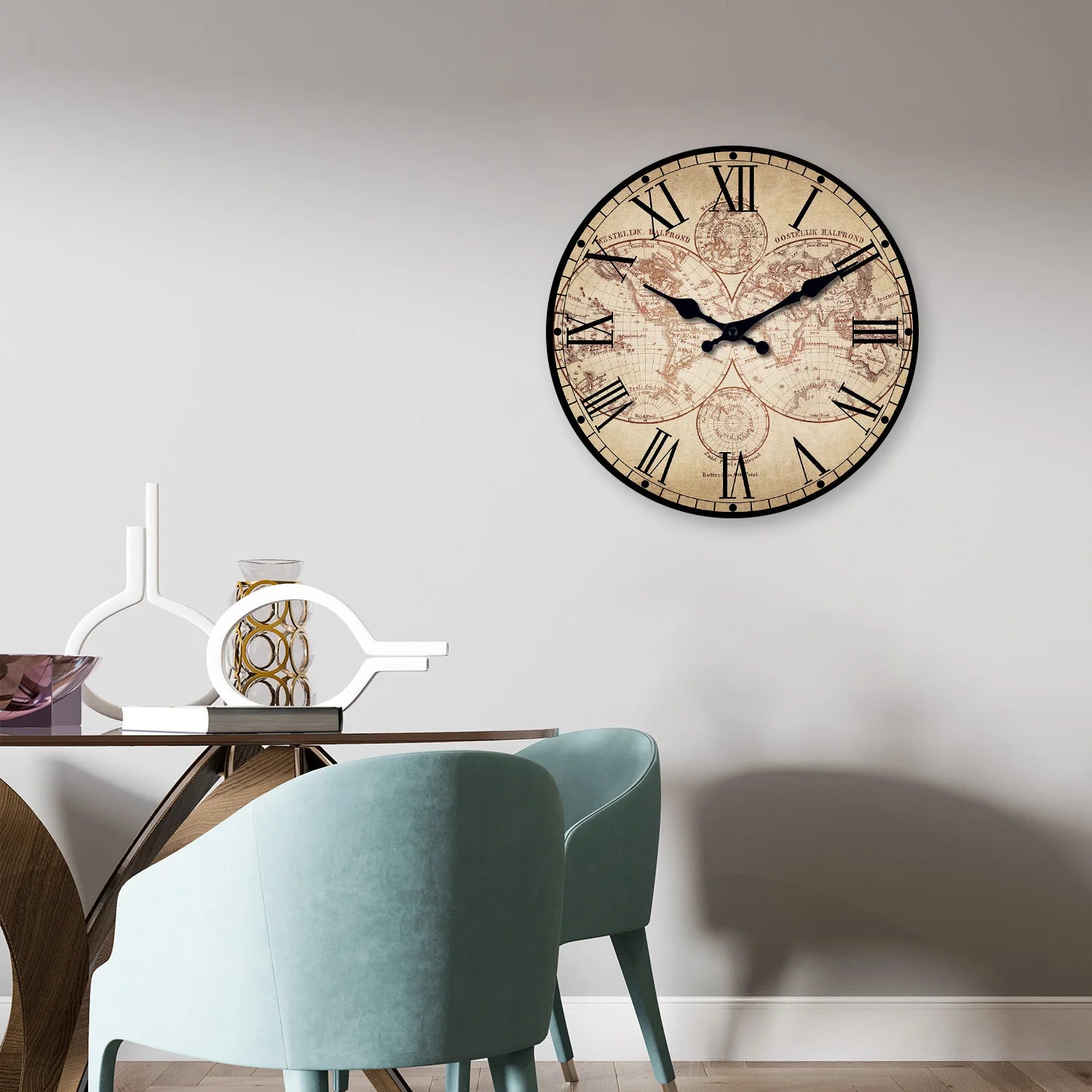 horloge murale rétro en bois avec boussole motif nautique décoratif - vue 8 sur 7