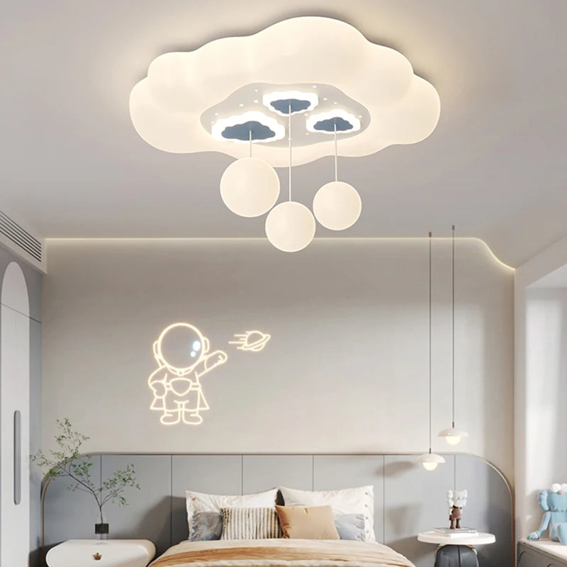 Full Spectrum Pink White Cloud Ceiling Lamps with Hanging Ball AC220V Nursery School Children Bedroom Kids Room Chandelier Light - vue 5 sur 15