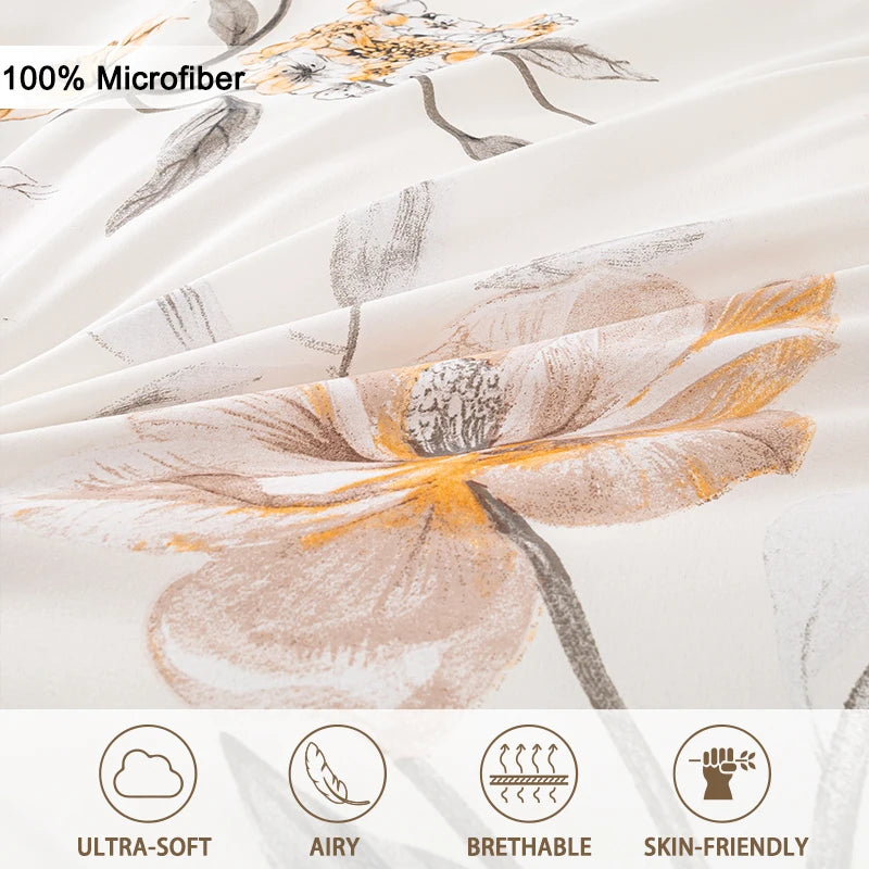 housse de couette et taies d'oreiller à motif floral