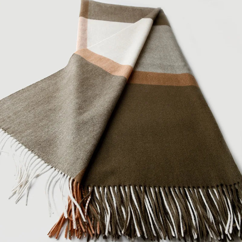 Plaid laine carreaux franges style jacquard salon - vue 7 sur 7