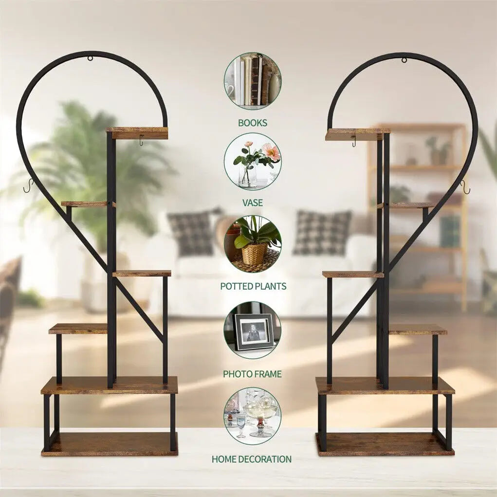 étagère en bois et métal pour plantes et fleurs en forme de cœur - vue 5 sur 7