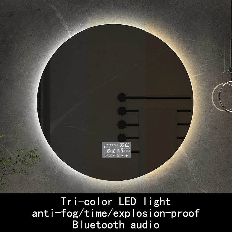 miroir rond avec rétroéclairage réglable et antibuée décoratif - vue 18 sur 24