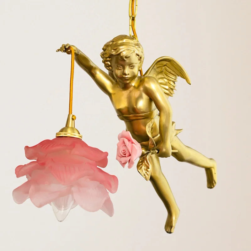 lustre moderne led avec ange en cristal médiéval bronze - vue 3 sur 11
