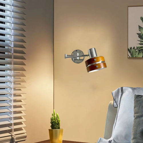 applique murale style américain bras long bois chromé évolutive - vue 3 sur 6