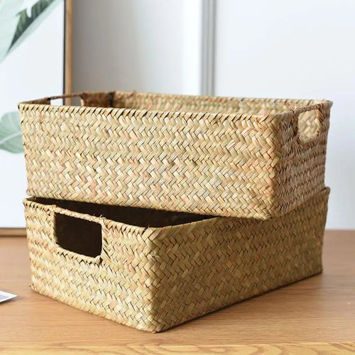 panier de rangement en paille tressée pour organisation - vue 2 sur 9