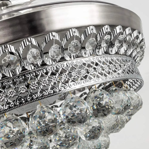 lustre ventilateur chromé en cristal avec lumière led changeante - vue 7 sur 8
