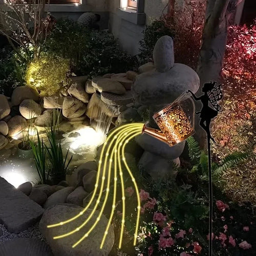 décoration de jardin fées avec arrosoir et lanternes solaires - vue 5 sur 7