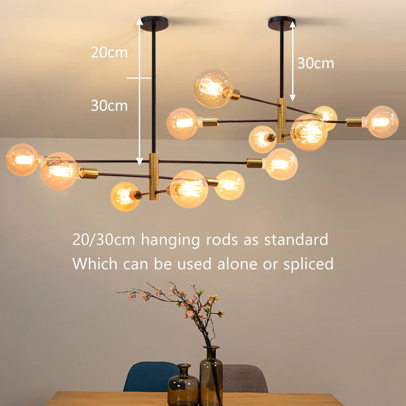 Moderne Nordique Spoutnik Noir LED Lustre Éclairage Luminaires D'intérieur Pour Chambre Salon Salle À Manger Décor À La Maison Plafonnier
