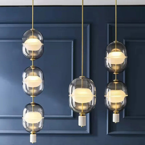 suspension en verre nordique avec plafonnier en marbre et métal