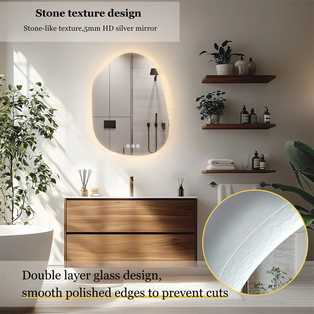 miroir à led irrégulier avec cadre en verre rétroéclairé réglage 3 couleurs - vue 7 sur 9