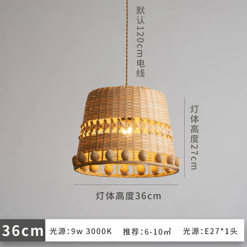 suspension en bambou et rotin style vintage nordique rustique - vue 9 sur 9