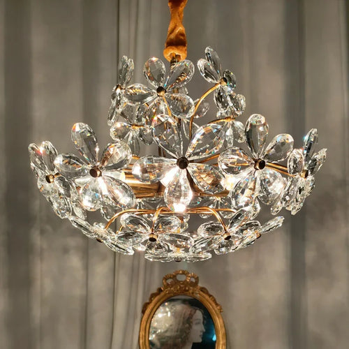 lustre plafond rétro fleur cristal led luxe décoration