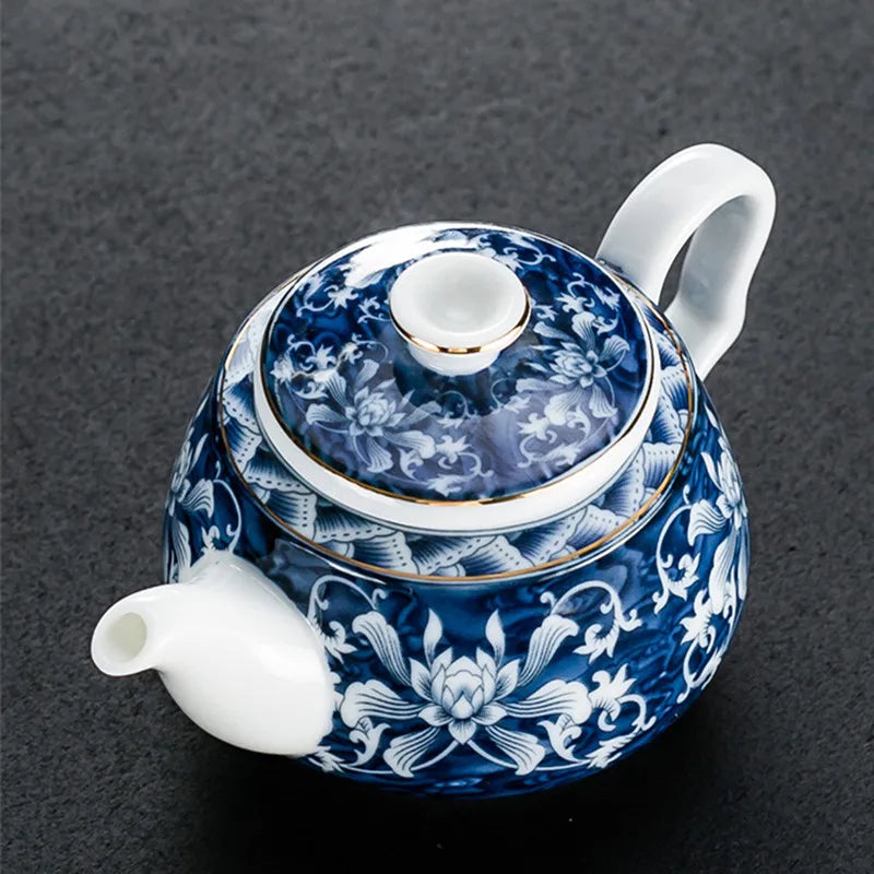 Théière chinoise porcelaine artisanale motifs traditionnels 200ml portable - vue 5 sur 7
