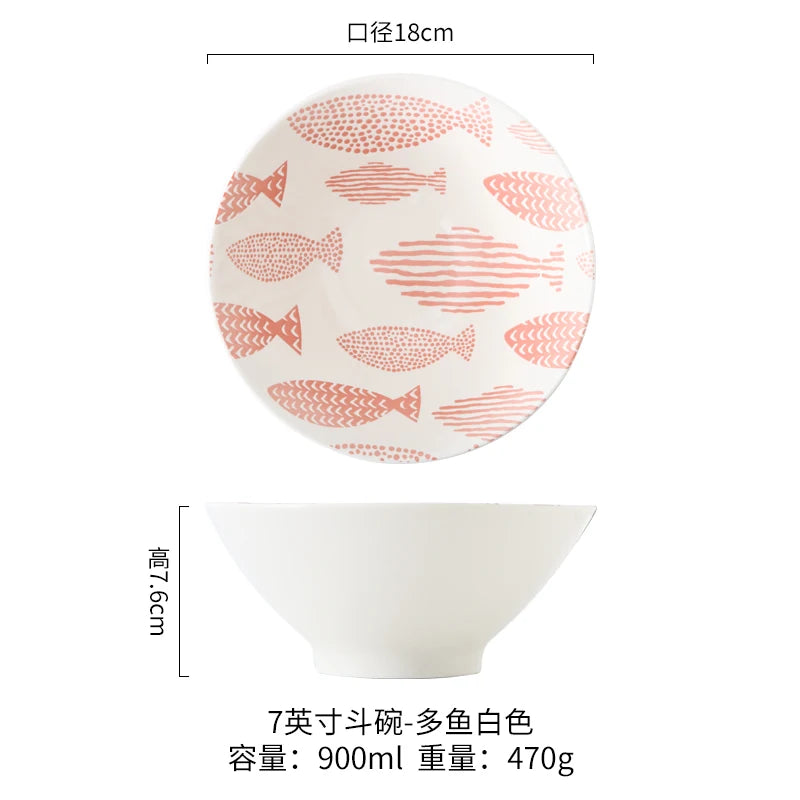 Bol ramen japonais en céramique motif floral 12l