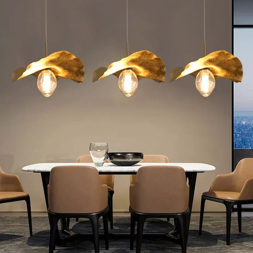 lustre nordique en cuivre forme de feuille de lotus suspendu - vue 3 sur 9