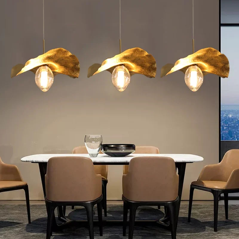 lustre nordique en cuivre forme de feuille de lotus suspendu - vue 3 sur 9