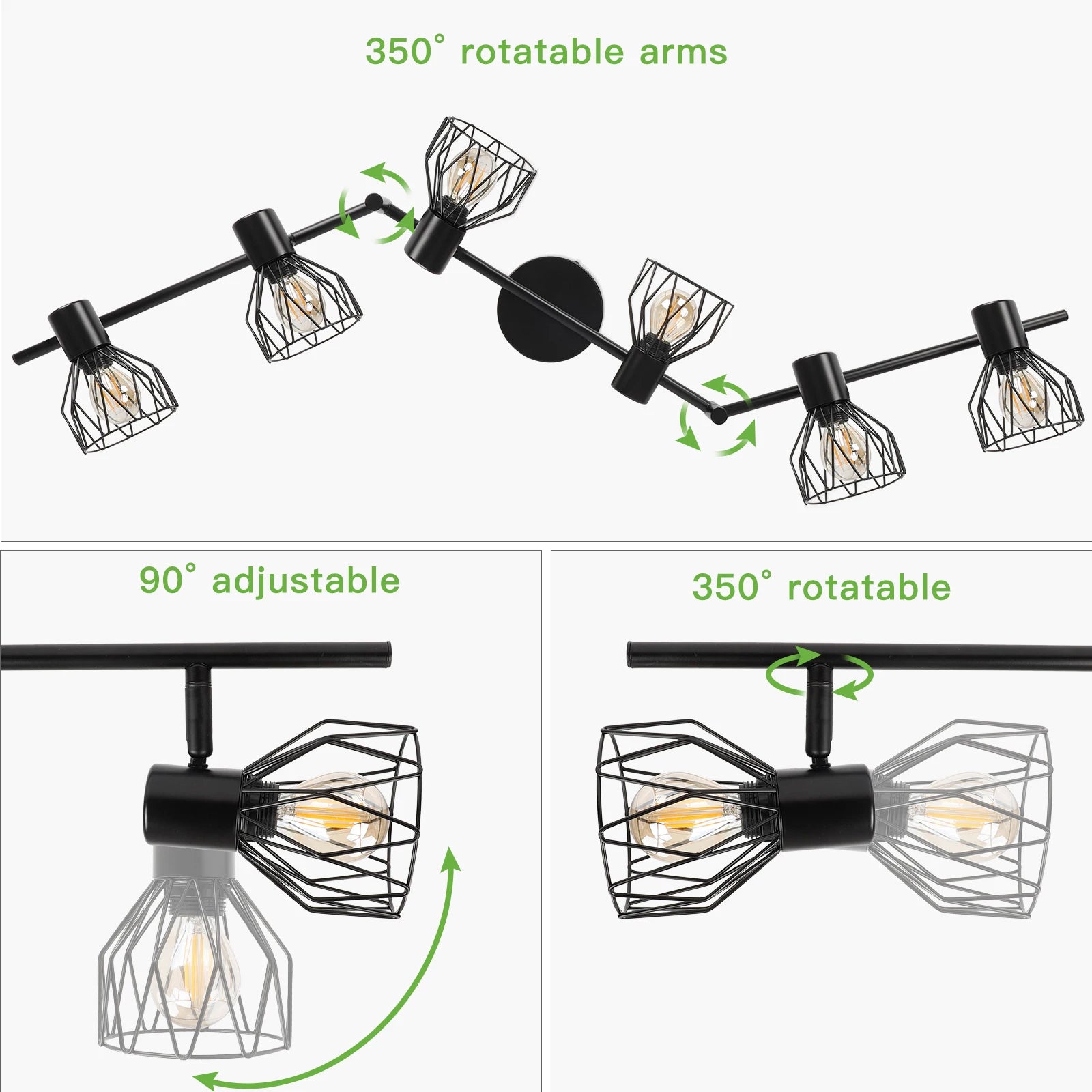 Plafonnier LED 6 voies rotatif - Lumières noires/blanches - Luminaires de plafond - Cage métallique pour plafond E14 - Spot de plafond