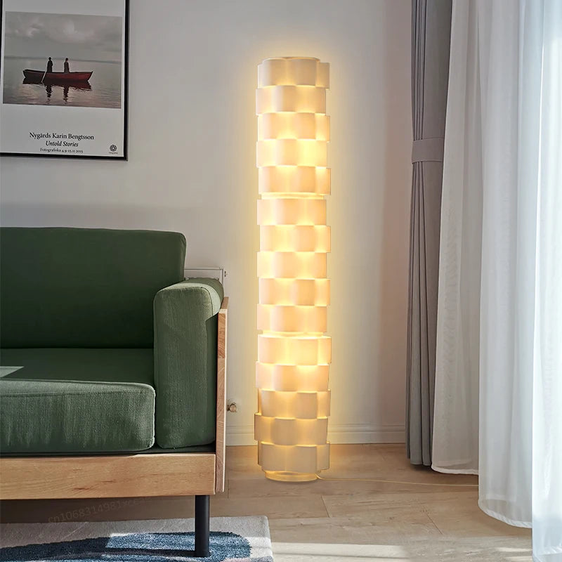 Lampadaire LED design moderne tissu blanc - vue 3 sur 6