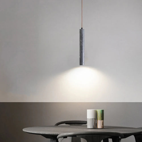 lustre cylindrique en marbre naturel led minimaliste luxe - vue 2 sur 6