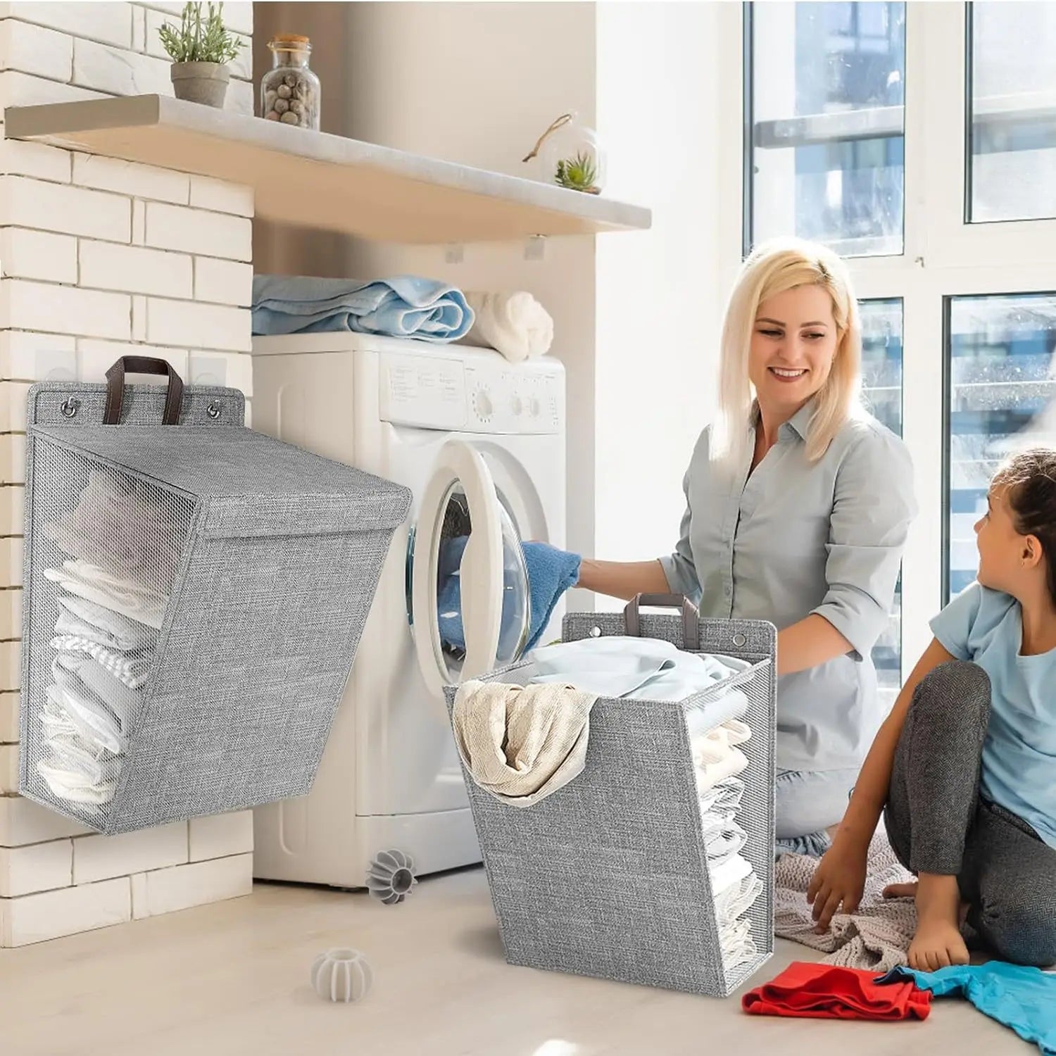 panier à linge pliable multifonctionnel pour rangement et tri - vue 5 sur 9
