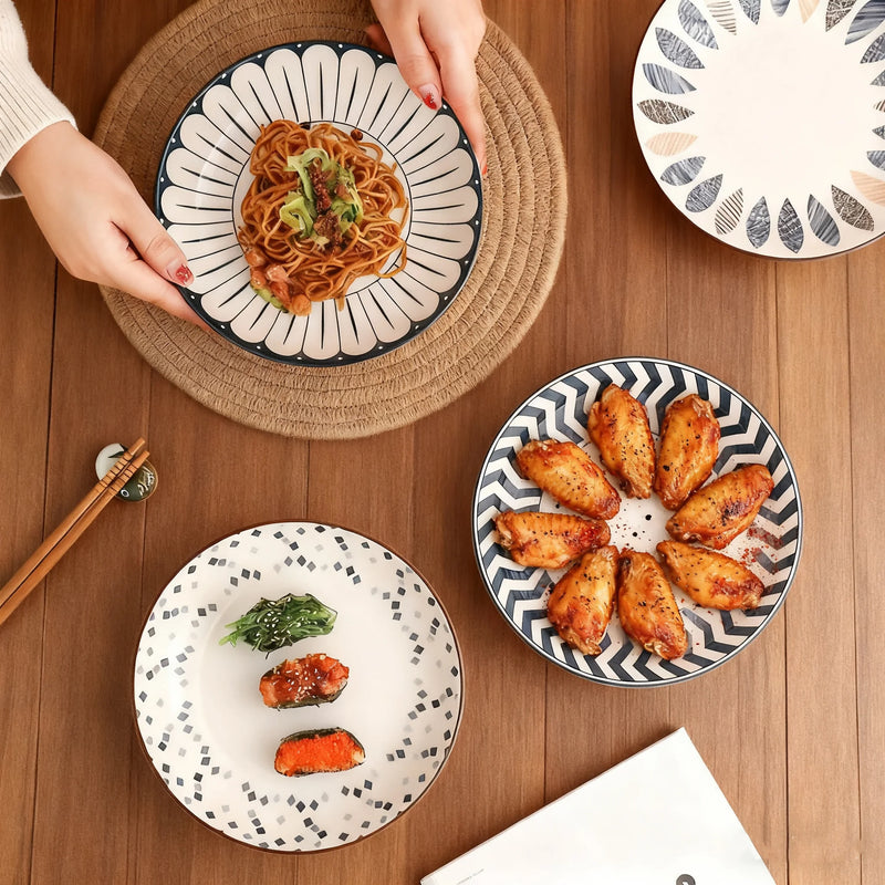 Ensemble 4 assiettes céramique minimalistes rayures 20 cm