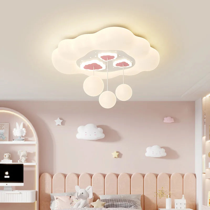 Full Spectrum Pink White Cloud Ceiling Lamps with Hanging Ball AC220V Nursery School Children Bedroom Kids Room Chandelier Light - vue 2 sur 15
