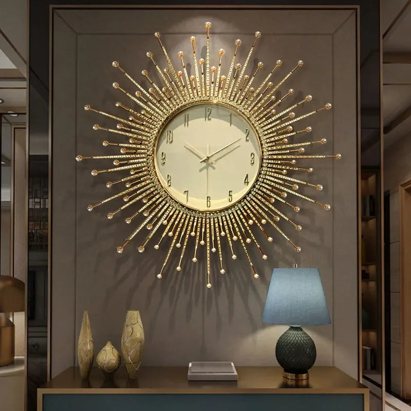 horloge murale de luxe en forme de soleil pour décoration moderne - vue 3 sur 10