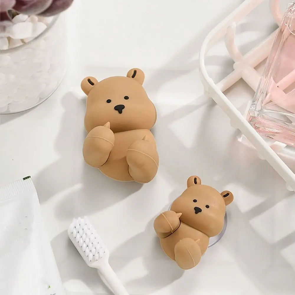 porte-brosse à dents lapin en silicone avec ventouse et crochet rangement - vue 4 sur 8