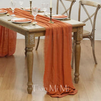 Chemin de table coton gaze vintage beige mariage intérieur extérieur