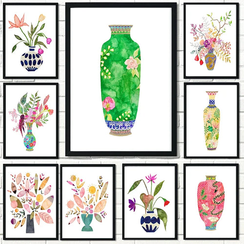 vase à fleurs aquarelle art mural nordique pour décoration intérieure - vue 2 sur 7