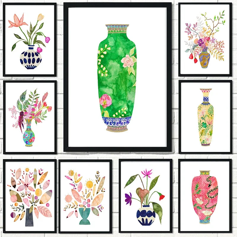 vase à fleurs aquarelle art mural nordique décoratif pour intérieur - vue 3 sur 7