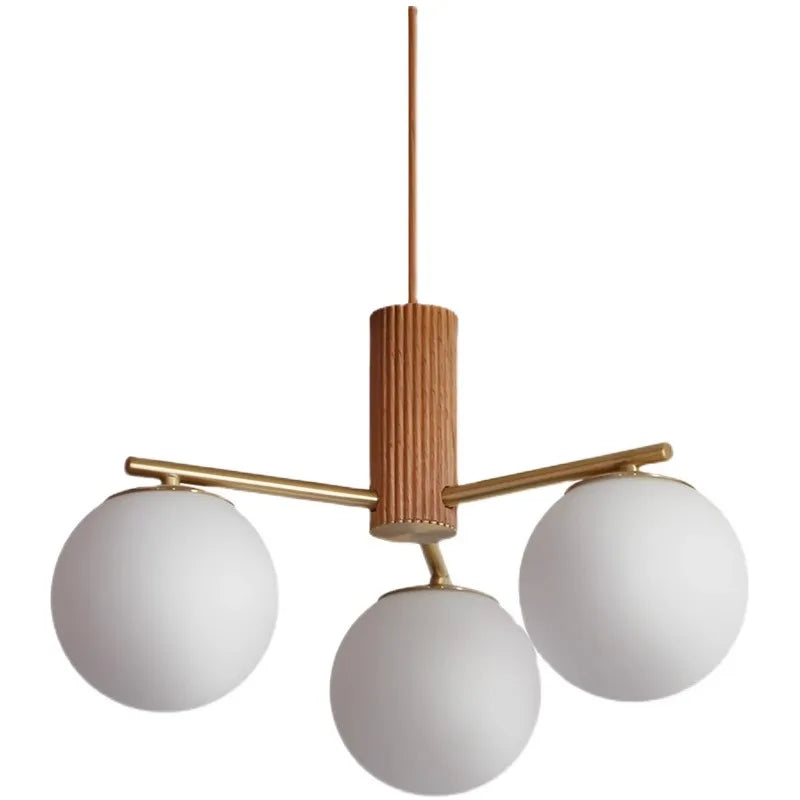 Walnut Wood Brass Round Glass, Wabi-sabi Modern Simple style, Chandelier light for Living room, Bedroom, Dining room, Study - vue 7 sur 16